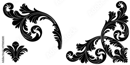 Set of vintage baroque ornament, corner. Retro pattern antique style acanthus. Decorative design element filigree calligraphy vector. - stock vector