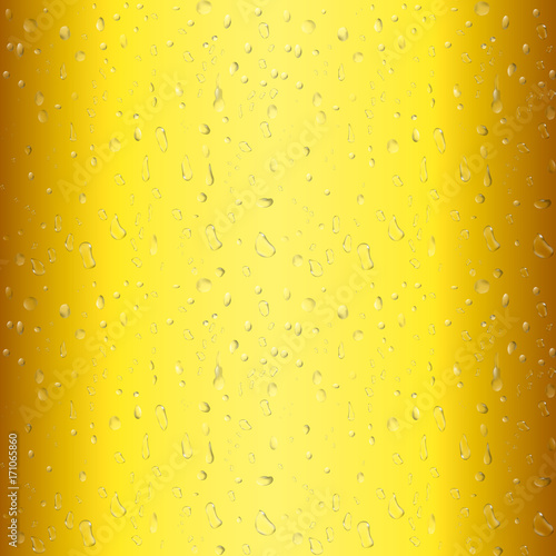 Beer with transparent bubble on mug. Yellow liquid 3d realistic vector illustration. Cold beer texture with condensate.