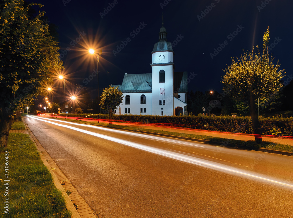 Church in Zory in the evening. Poland,