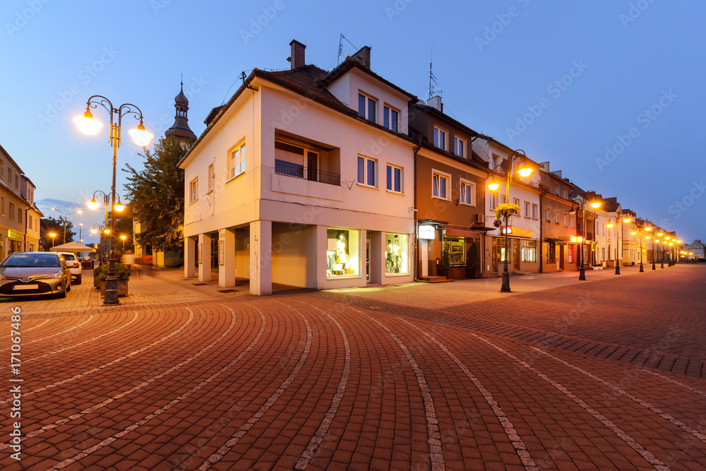 Centre of Zory after sunset. Poland