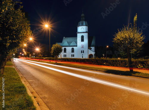 Church in Zory in the evening. Poland,
