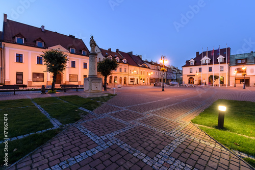 Centre of Zory after sunset. Poland