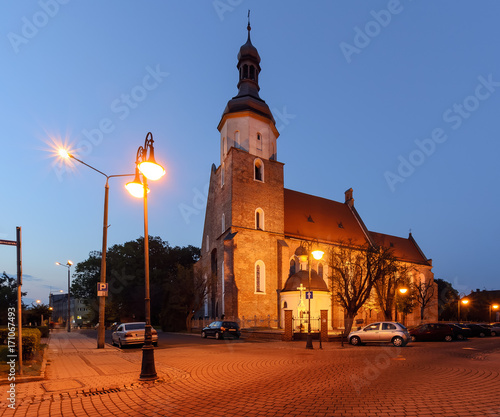 Church in Zory after sunset in Poland