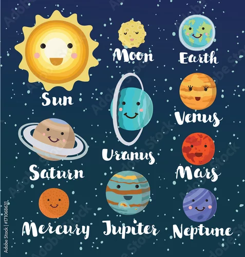 Obraz uśmiechnięte planety i słońce 