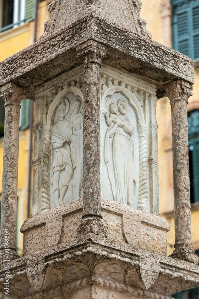 Old market column at the Piazza delle Erbe in Verona, Veneto, Italy