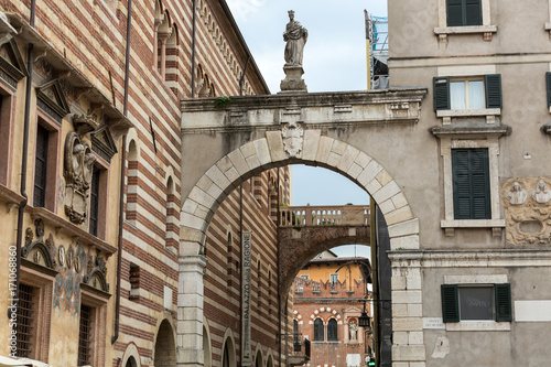 VERONA, ITALY - MAY 1, 2016: Verona - Piazza dei Signori is the civic and political heart of Verona, Italy