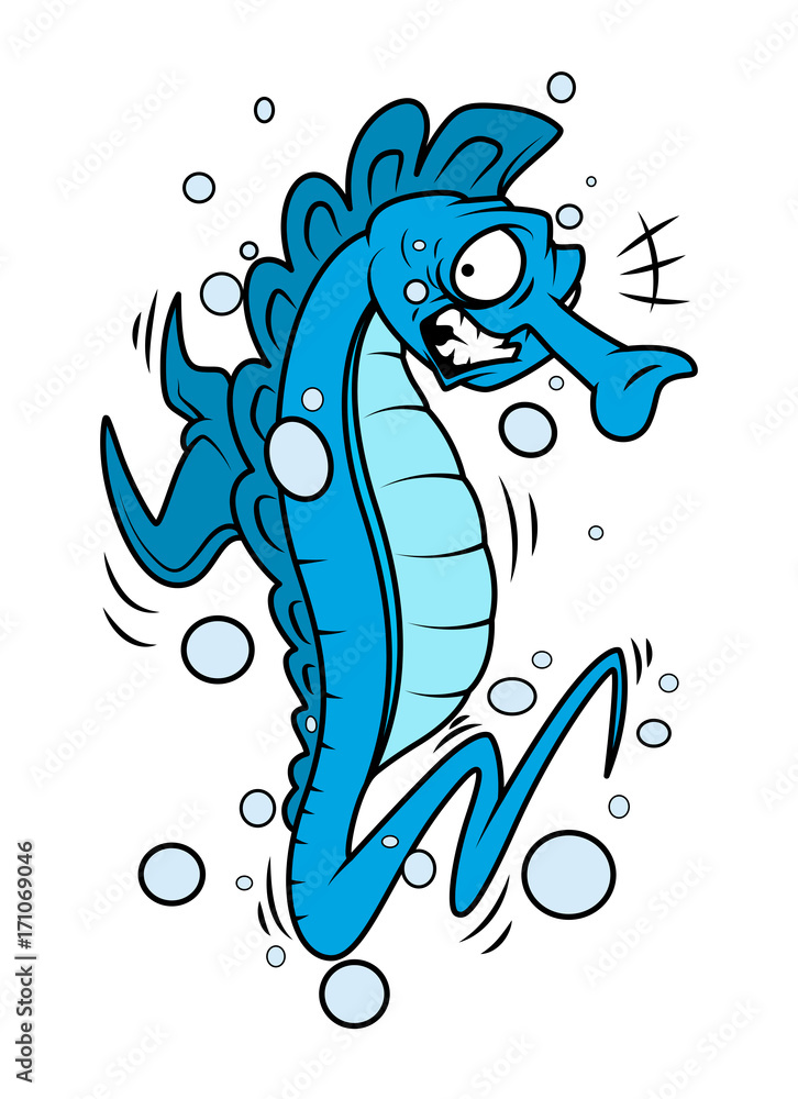 Scared Cartoon Seahorse - cartoon clip-art vector character Stock Vector |  Adobe Stock