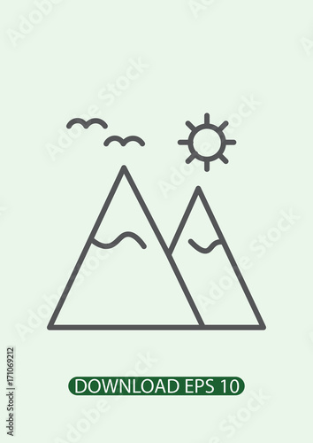 Mountain icon, sun icon, Vector