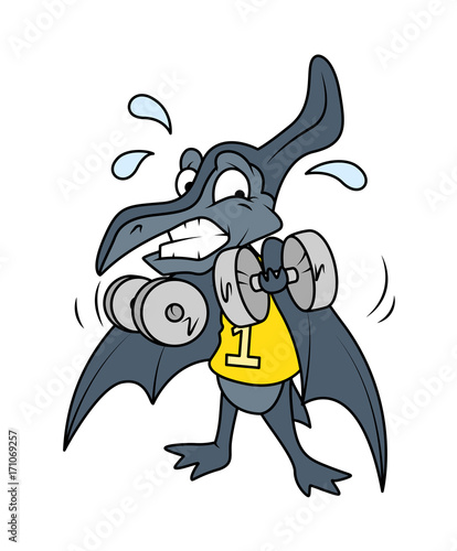 Bird Dinosaur Doing Exercise - cartoon clip-art vector character