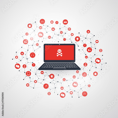Spreading Malware Infection Causing Damage and Information Loss due to Network Vulnerability - IT Security, Threat Protection, Technology Concept Design -Vector Illustration