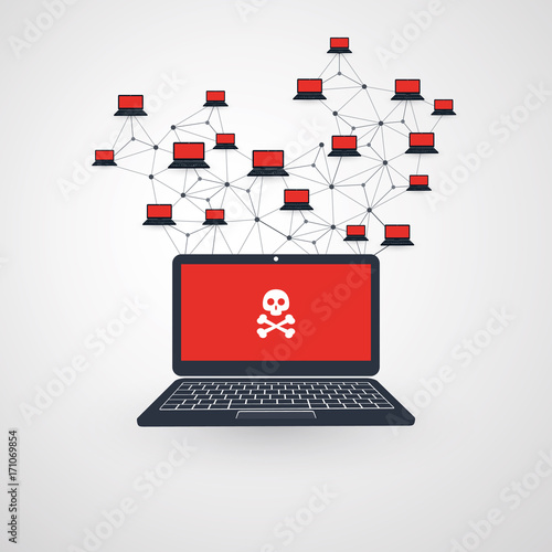 Network Vulnerability - Virus, Malware, Ransomware, Fraud, Spam, Phishing, Email Scam, Hacker Attack - IT Security Concept Design, Vector illustration
