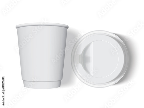 Plastic cup for your design and logo. It's easy to change colors. Mock Up. Vector template.