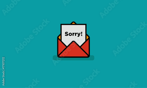 'Sorry' Written Inside An Envelope Letter (Line Icon in Flat Style Vector Illustration Design)