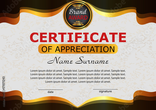 Certificate appreciation. Elegant template. Reward. Winning the competition. Vector