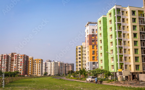City residential neighborhood with colorful tall buildings at Kolkata India. © Roop Dey