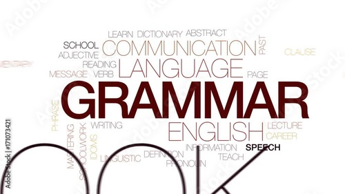 Grammar animated word cloud, text design animation. Kinetic typography.