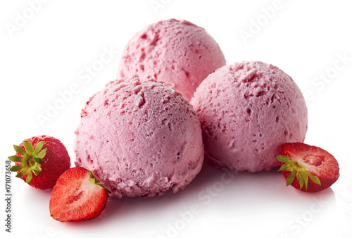 Three strawberry ice cream balls