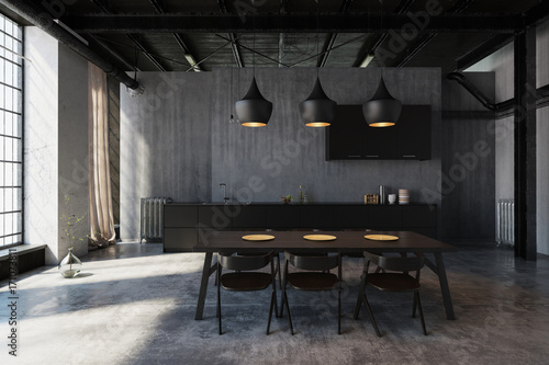 Modernes Esszimmer mit Design Küche in Loft photo