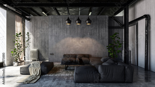 Fototapeta Salon z sofami w stylu loftowym