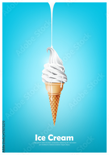 Milk soft ice cream in the cone, Pour milk, Vector illustration