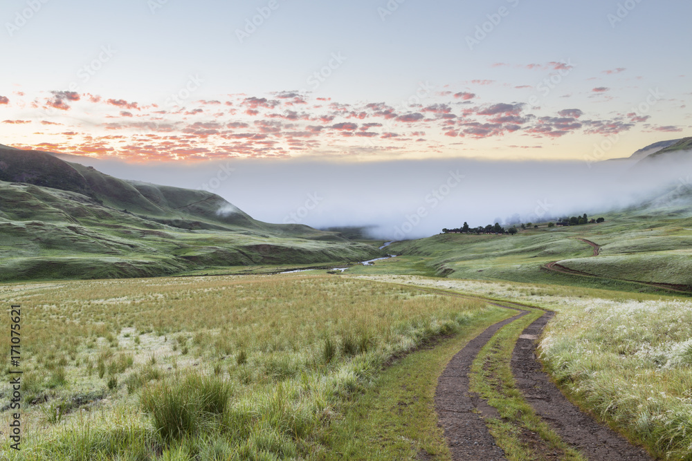 Fototapeta premium Fog in the valley at sunrise