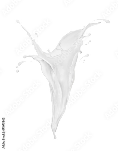 Abstract splashes of milk close-up on white background
