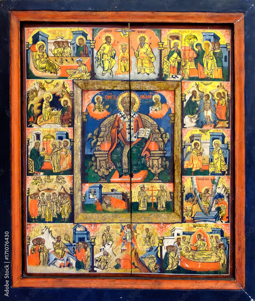 Obraz premium Festal icon - the 12 great feasts Walachia, 18th century icon