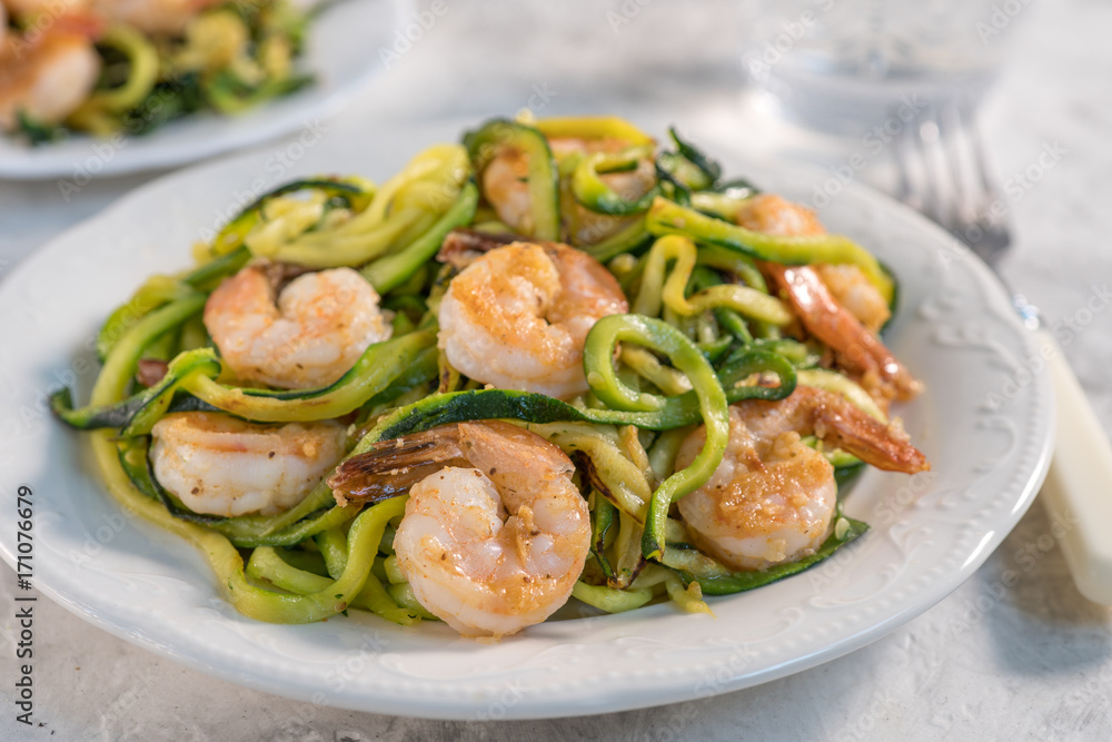 Skinny Shrimp Scampi with Zucchini Noodles. Low carb meal Skinny Shrimp Scampi with Zucchini Noodles. Low carb meal