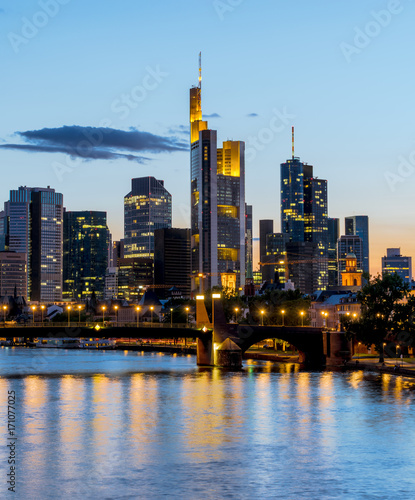 Panoramic of Frankfurt at Main skyline at night. Financial center of Germany.