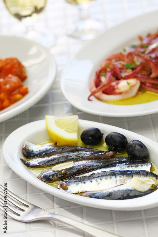 marinated anchovies, spanish tapas food marinated anchovies, spanish tapas food