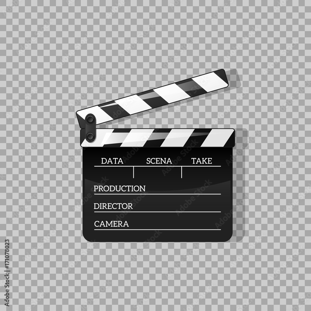 Obraz premium Black clap open black object element for movie vector illustration Flat in style. Symbol Icon on films for your projects.