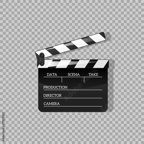 Black clap open black object element for movie vector illustration Flat in style. Symbol Icon on films for your projects.