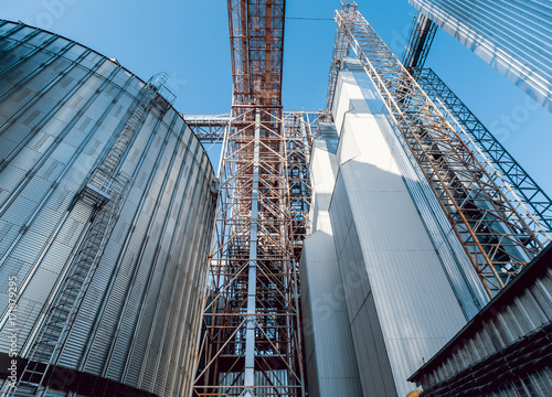 Modern silos for storing grain harvest. Agriculture.