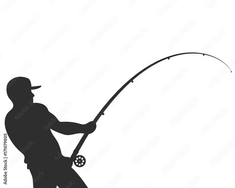 Silhouette of a fisherman with a fishing rod vector - obrazy, fototapety, plakaty 