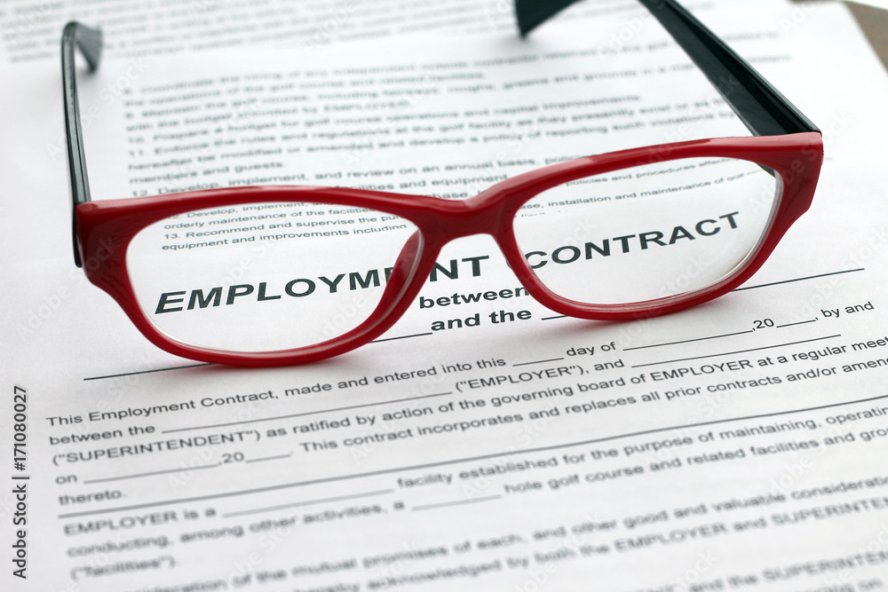 Employment contract. Image of blank and glasses Employment contract. Image of blank and glasses