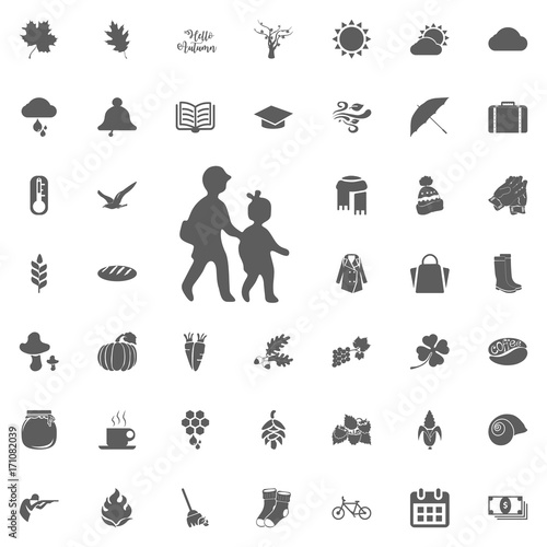 Pictogram of a child going learning different school subjects. School days. Back to school.