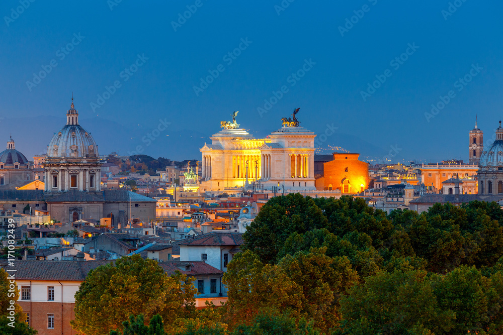 Rome. Aerial view of the city at night.