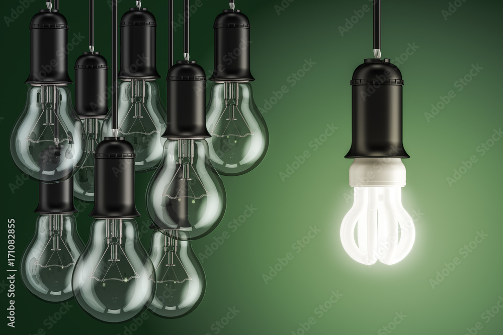 Energy saving concept with lightbulbs, 3D rendering Energy saving concept with lightbulbs, 3D rendering