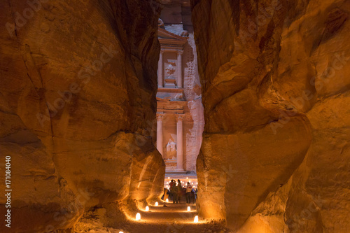 The Treasury, Petra By Night. An Ancient City of Petra, Al Khazneh in Jordan