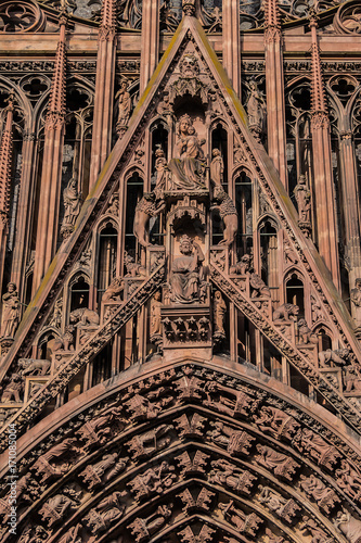Strasbourg Cathedral (Cathedral of Our Lady of Strasbourg or Cathedrale Notre-Dame de Strasbourg, 1015 - 1439) - Roman Catholic cathedral in Strasbourg, Alsace, France. Figures from the Main Portal.