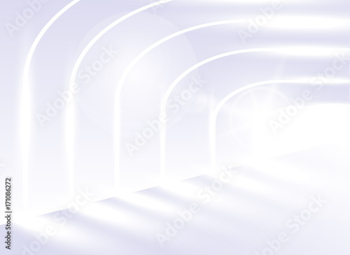 Abstract vector background architecture. Architectural perspective. The sloping lines of the architecture. Bright white corridor in a modern building or light tunnel