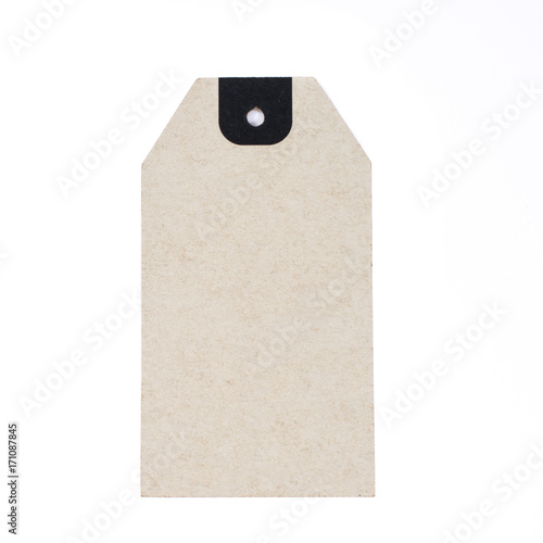 Blank paper label or cloth tag isolated on white background