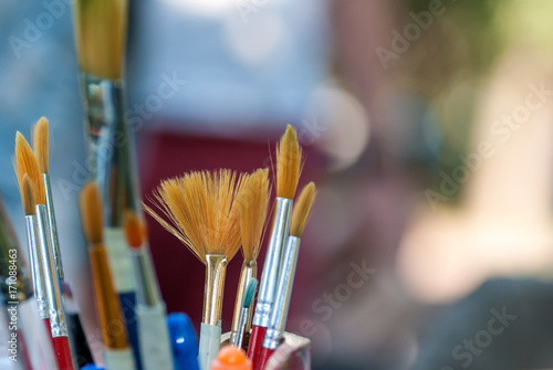 brushes for drawing in a glass close-up