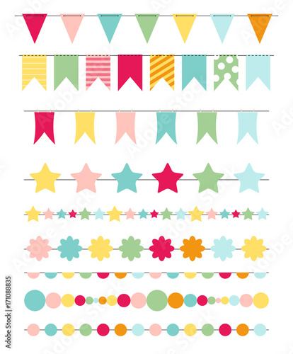 Party Flags, Buntings,  Brushes for Creating a Party Invitation 