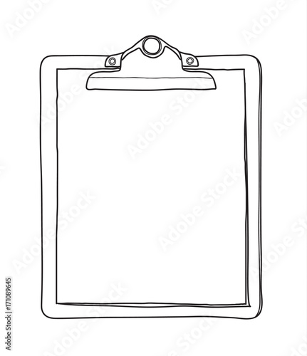 antique clipboard and blank paper hand drawn vector line art illustration