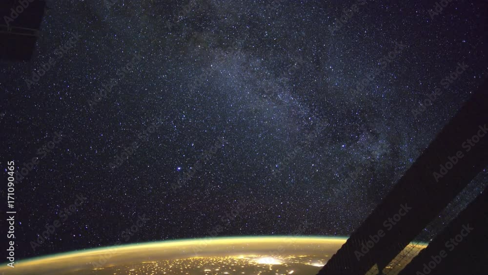 International Space Station (ISS) view of planet earth with aurora and ...