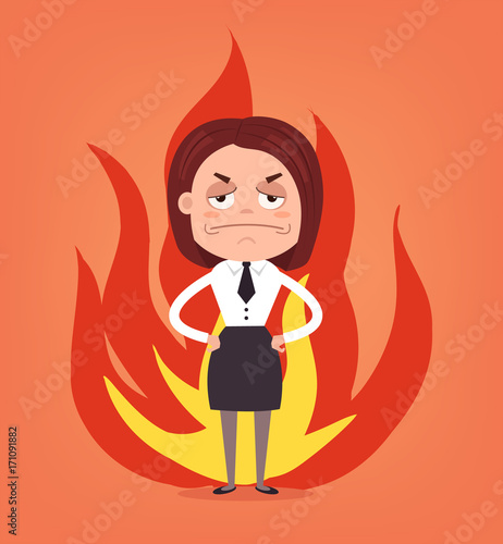 Angry woman office worker businessman character. Vector flat cartoon illustration