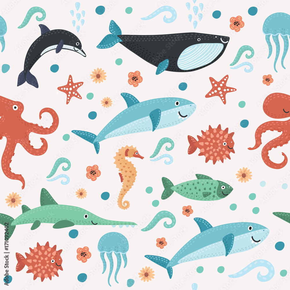 seamless pattern with colorful sea creatures seamless pattern with colorful sea creatures