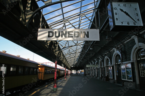 On the platform of Dunedin's Edwardian Railway Station, New Zealand