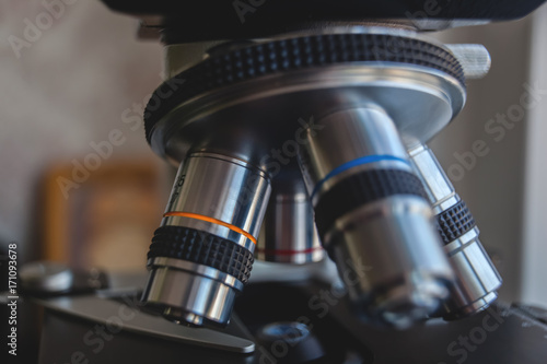 Optical microscope - science and laboratory equipment. Microscope is used for conducting planned, research experiments, educational demonstrations in medical and health institutions, lab.